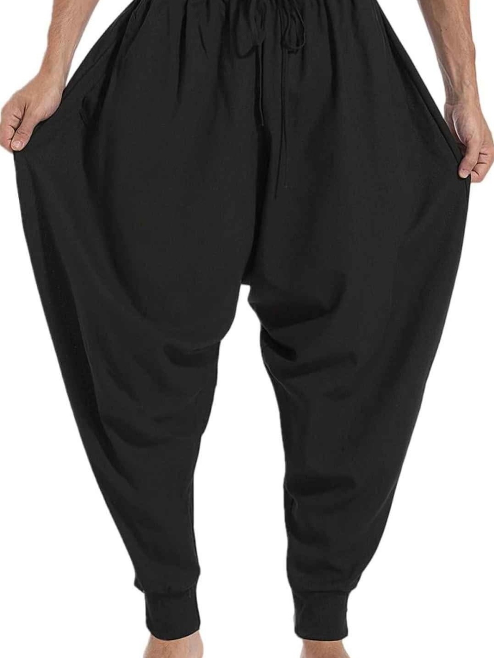 Men's Black Harem Pants with Elastic Waist
